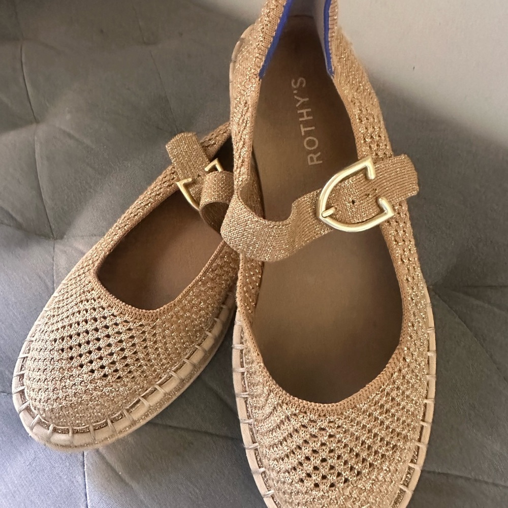 Rothy’s Espadrille Mary Jane Flats in Metallic Golden Sun - Picture 4 of 4